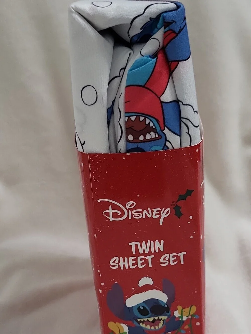 Disney Stitch Twin Sheet Set Holiday 3 Piece Set Christmas Sheets New